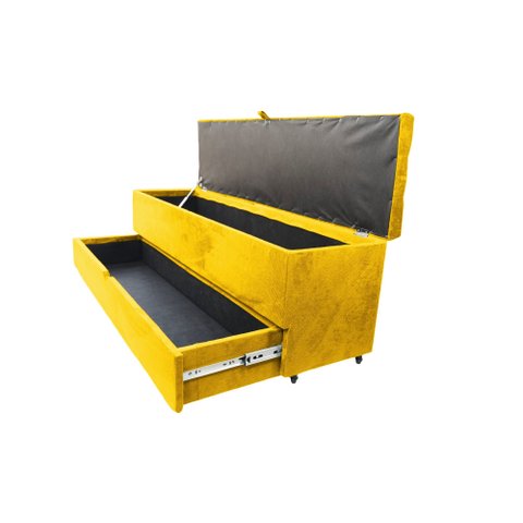 Recamier Puff Baú Sapateira com Gaveta 1,38cm para Cama Box Padrão - Amarelo