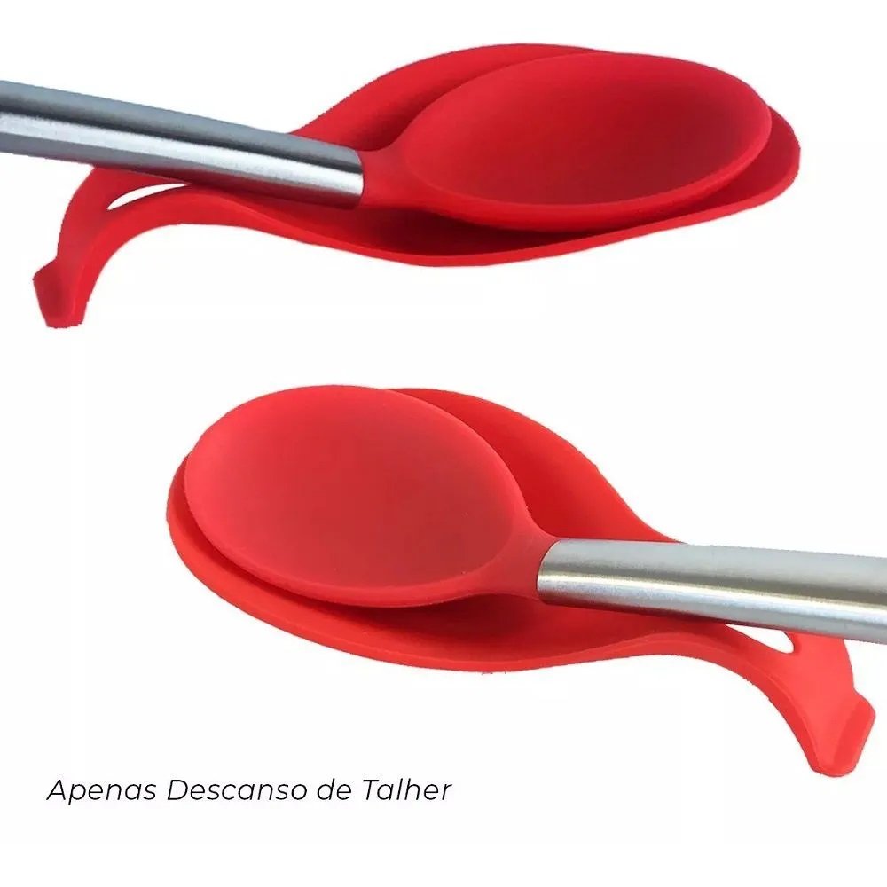 Kit 03 Descanso para Talheres Silicone Utensilio Vermelho - 2