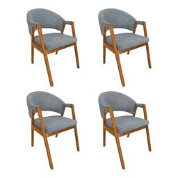 Kit 4 Cadeiras de Jantar Madeira Maciça Cerejeira Premium Helen Linho Cinza - 1