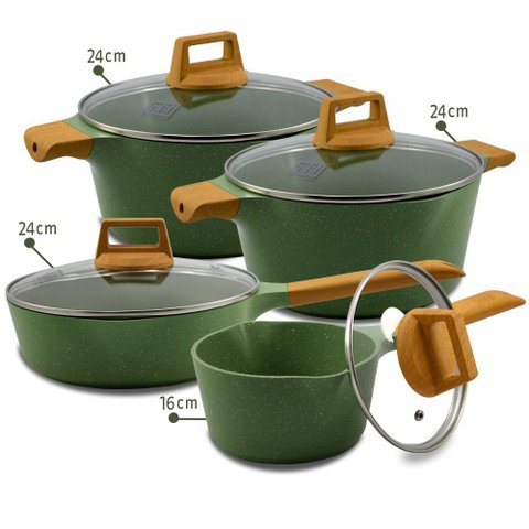 Jogo de Panelas Cerâmica Antiaderente Florença Verde 8 Peças
