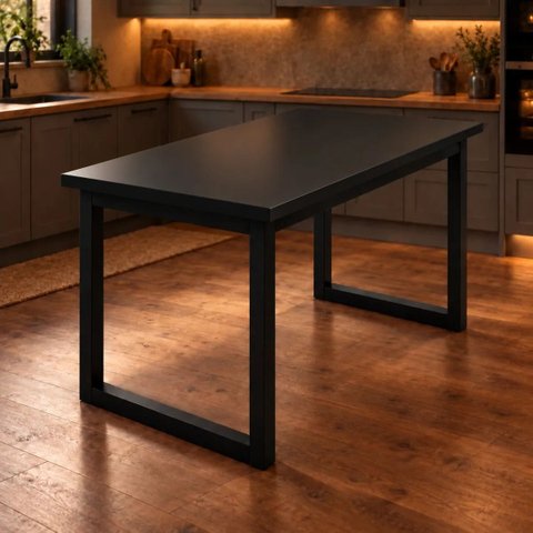 Mesa de Jantar Reforçada Industrial 120x50cm Tampo Preto Pés Preto