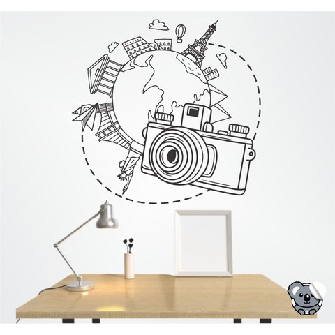 Adesivo de Parede Fotografia Travel World Câmera Fotográfica