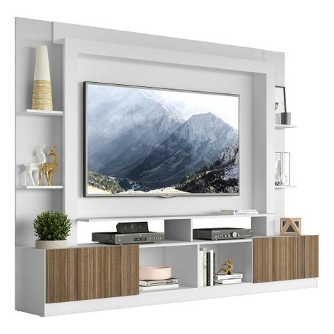 Estante Com Suporte Tv 65" E 2 Portas Oslo Multimóveis V3386 Branca/Madeirada Branco/Madeirado