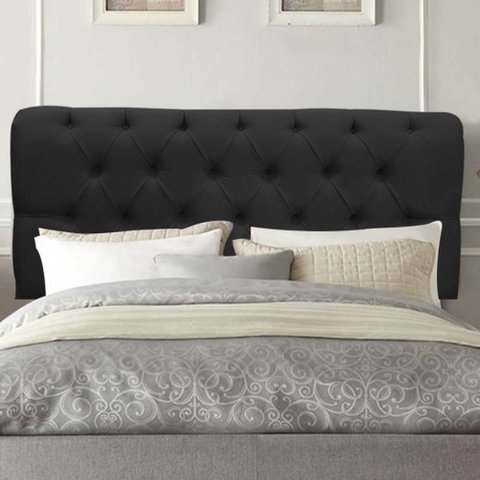 Painel Cabeceira Estofada Paris 195cm Cama Box King Corino Preto- Mabe Magazine