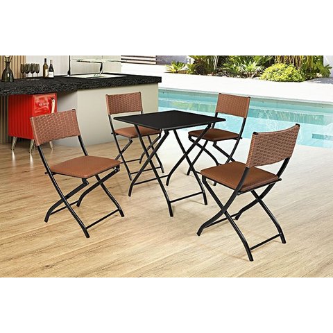 Jogo Mesa Preto Dobravel C/ 4 Cadeiras Dobravel Caramelo