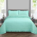 Ver imagem 1 de Kit Cobre Leito Colcha Allegra King 3 Peças Percal 300 Fios C- Babado Verde Tiffany 100% Poliéster
