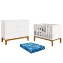 Ver imagem 1 de Berço Americano e Cômoda 6 Gavetas New Classic Branco com Pés Madeira e Colchão Ortobom – Reller