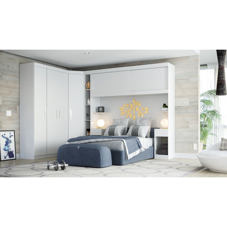 Guarda Roupas Modulado Genova P/ Colchão 1.38 com 2 Mesas Cabeceiras -batrol - Branco