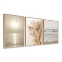 Ver imagem 1 de Kit 3 Quadros Decorativos Praia Folhagem Bege Boho Moderno Sala
