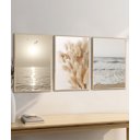 Ver imagem 3 de Kit 3 Quadros Decorativos Praia Folhagem Bege Boho Moderno Sala