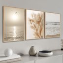 Ver imagem 2 de Kit 3 Quadros Decorativos Praia Folhagem Bege Boho Moderno Sala