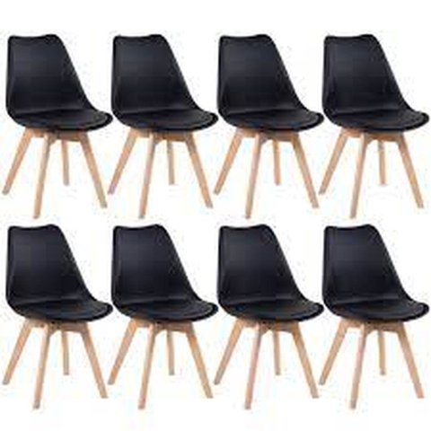 Kit C/ 8 Cadeiras Leda – Charles Eames Saarinen Wood com Almofada Preta