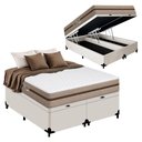 Ver imagem 1 de Cama Box Baú King Bipartido Sintético + Colchão Molas Ensacadas Royal Sleep Bioclassic 193cm Cor:
