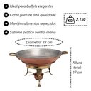 Ver imagem 3 de Rechaud Fogareiro Bandeja Cobre Puro Banho Maria Buffet 33cm