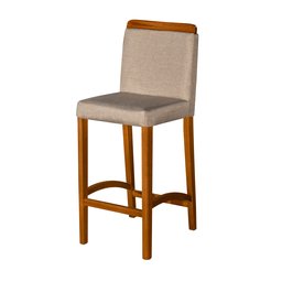 Kit 2 Banquetas Dubai Alta Bar Luxo Pés em Madeira Maciça Área Gourmet Balcão Sacada Hall Cor Bege - 3