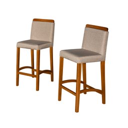Kit 2 Banquetas Dubai Alta Bar Luxo Pés em Madeira Maciça Área Gourmet Balcão Sacada Hall Cor Bege - 1