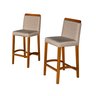 Kit 2 Banquetas Dubai Alta Bar Luxo Pés em Madeira Maciça Área Gourmet Balcão Sacada Hall Cor Bege - 1