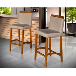 Kit 2 Banquetas Dubai Alta Bar Luxo Pés em Madeira Maciça Área Gourmet Balcão Sacada Hall Cor Bege - 2