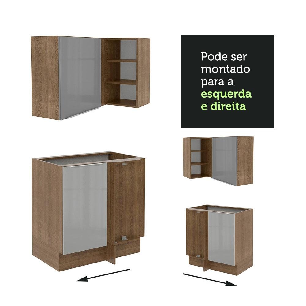 Armário de Cozinha Completa de Canto 526cm Rustic/Cinza Lux Madesa