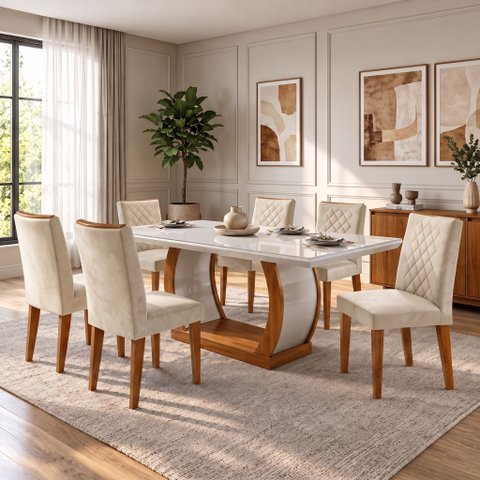 Conjunto Sala de Jantar 6 Cadeiras Kate Yescasa