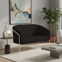 Ver imagem 1 de Sofá 2 Lugares Namoradeira Stella Industrial Alta Champanhe Suede Preto D03 - D’Rossi