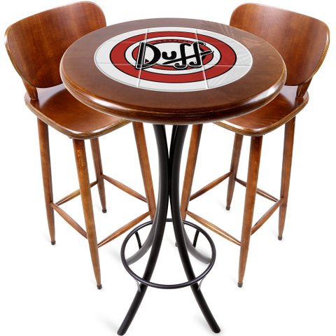 Conjunto Mesa Madeira Azulejo 60cm - Bistrô Fixa 98cm + 2 Banquetas 73 - Natural - Duff
