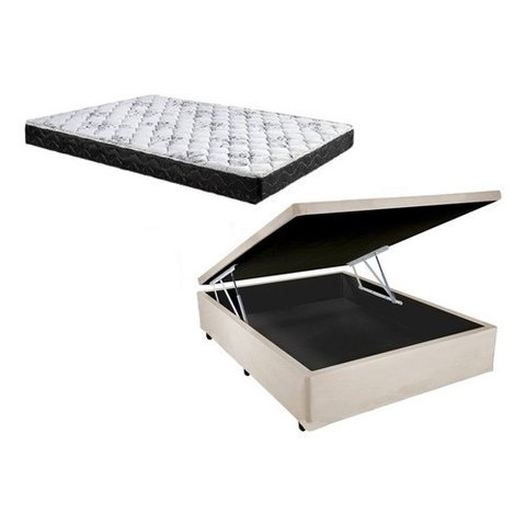 Cama Box Baú Casal Conforto Suede Bege + Colchão Casal Conforto Espuma D23 17x138x188