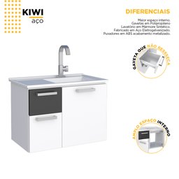 Gabinete para Banheiro em Aço 2 Gavetas Kiwi Branco/Preto - Cozimax - 3 Gabinete para Banheiro em Aço 2 Gavetas Kiwi Branco/Preto - Cozimax - 3
