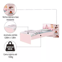 Ver imagem 3 de Kit Cama de Solteiro Rosa para Menina com Cabeceira Baú Luxo Personagem Princesas + Cama Auxiliar