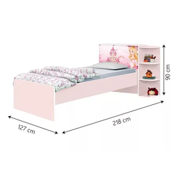 Kit Cama de Solteiro Rosa para Menina com Cabeceira Baú Luxo Personagem Princesas + Cama Auxiliar - 4