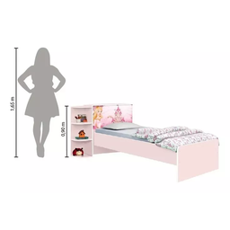 Kit Cama de Solteiro Rosa para Menina com Cabeceira Baú Luxo Personagem Princesas + Cama Auxiliar - 5