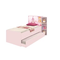 Kit Cama de Solteiro Rosa para Menina com Cabeceira Baú Luxo Personagem Princesas + Cama Auxiliar - 2