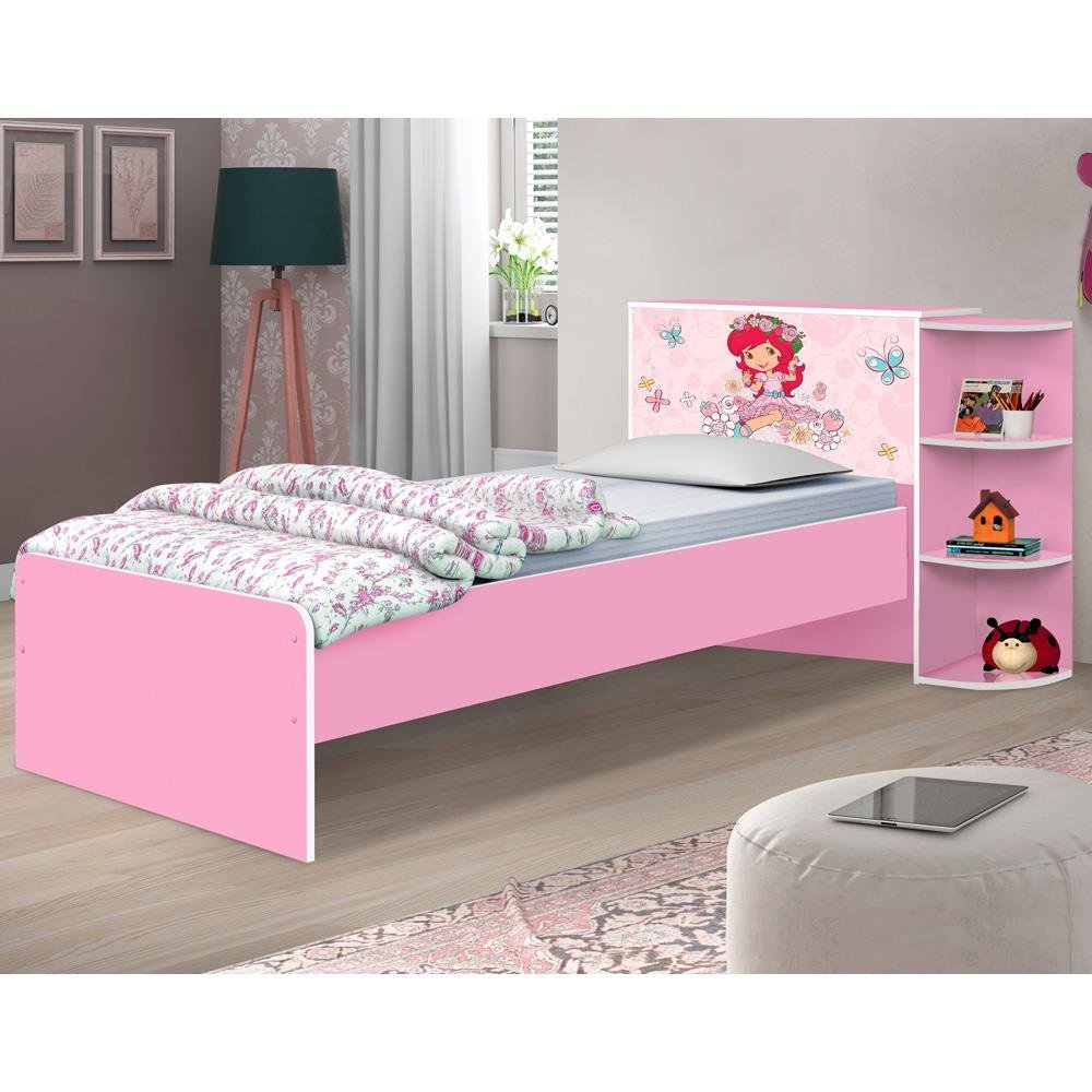 Kit Cama De Solteiro Rosa Para Menina com Cabeceira Baú Luxo Personagem ...