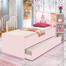 Kit Cama de Solteiro Rosa para Menina com Cabeceira Baú Luxo Personagem Princesas + Cama Auxiliar - 1