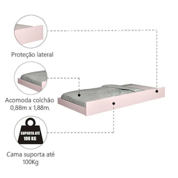 Kit Cama de Solteiro Rosa para Menina com Cabeceira Baú Luxo Personagem Princesas + Cama Auxiliar - 7