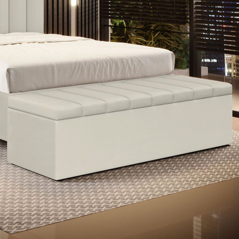 Calçadeira Baú Navi 195 para Cama King A-017 Couro Bege Aradecor