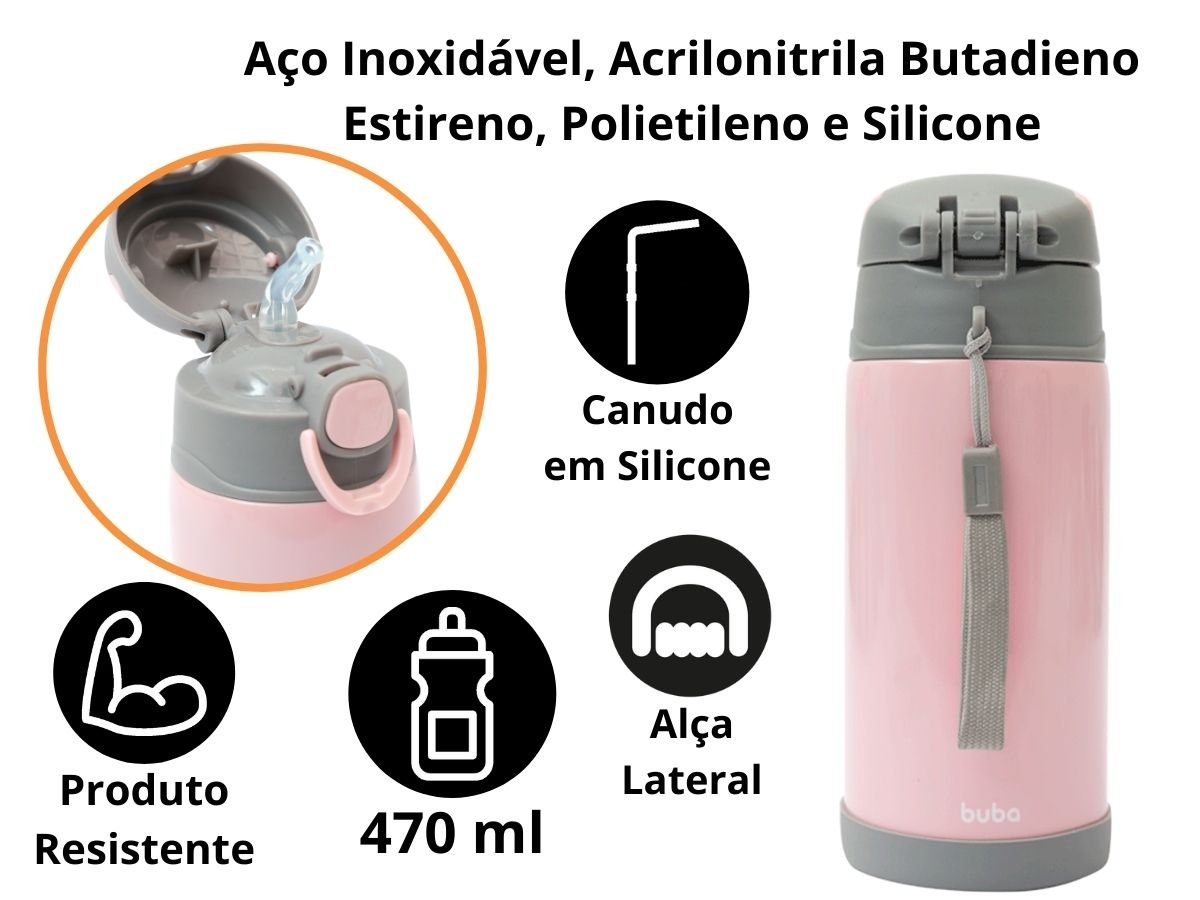 Garrafa Térmica Infantil para Bebê com Canudo Buba Copo Inox Menina Menino - 2