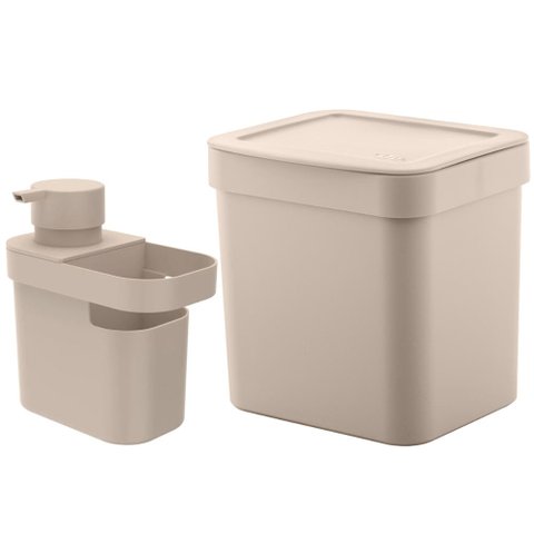 Lixeira para Pia de Cozinha 4,7l e Dispenser Porta Detergente e Organizador 650ml Bege ou