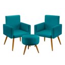 Ver imagem 1 de Kit 2 Poltronas Vega Com Puff Solar Suede Azul Turquesa Aradecor