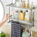 Ver imagem 3 de Organizador Banheiro Cozinha Suporte Inox Gancho Toalha Utensilios Shampoo Condicionador Porta Condi