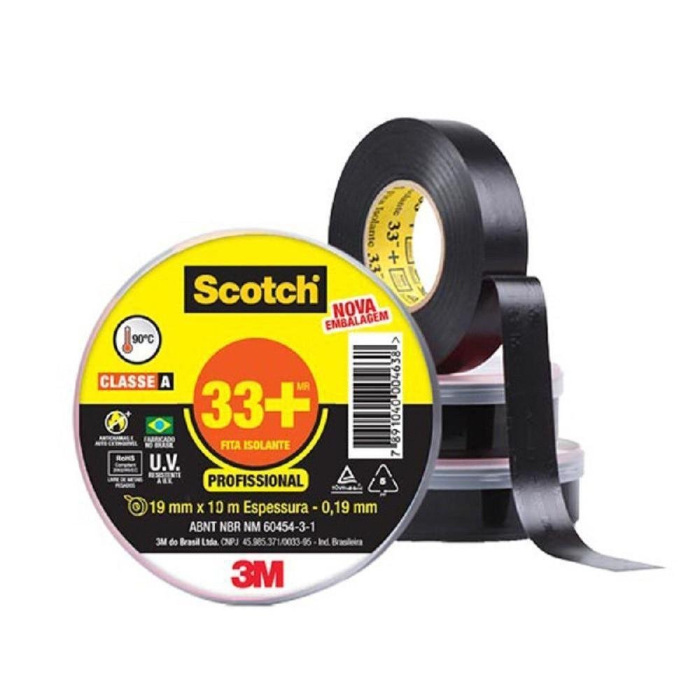 Fita Adesiva Isolante 19mm X 20m 33 + Scotch 3m Antichama 750 - 12