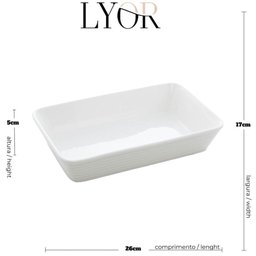 Refratário de Porcelana 26x17cm Travessa Branca Assadeira Retangular Gratinados Sobremesas Línea - 6 Refratário de Porcelana 26x17cm Travessa Branca Assadeira Retangular Gratinados Sobremesas Línea - 6