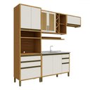 Ver imagem 2 de Armário de Cozinha com Balcão para Pia 8 Portas 5 Gavetas Pérola 100% Mdf Vidro Reflecta Amêndoa/off