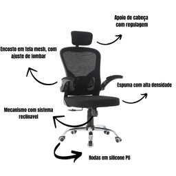 Cadeira para Escritório Ergonômica Modelo Presidente Oc 300 Cor Preto - 5