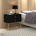 Ver imagem 3 de Mesa de Cabeceira 2 Gavetas Unic 60 Estilo Industrial Base de Ferro Dourado:Preto