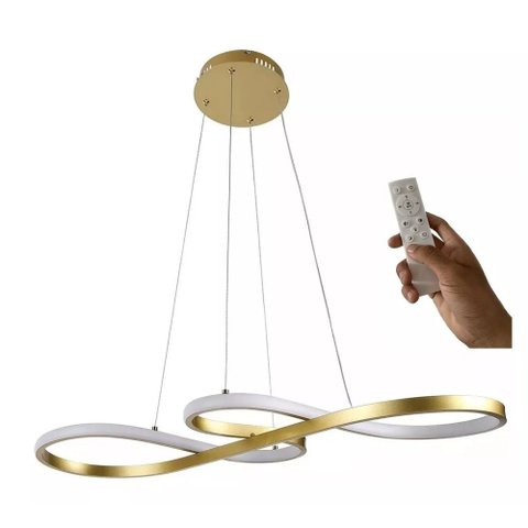 Lustre Led 45w Moderno Unlimited Dourado C/ Controle 75cm