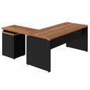 Ver imagem 4 de Mesa L 1,50m C/ Gaveteiro Organizador 4 Gavetas Pé Painel F5 Cor:nogal com Preto