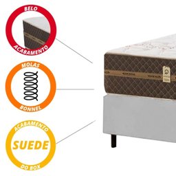 Cama Box Casal Colchão Molas Flora Gazin + Box Sintético 52x138x188 Branco - 3