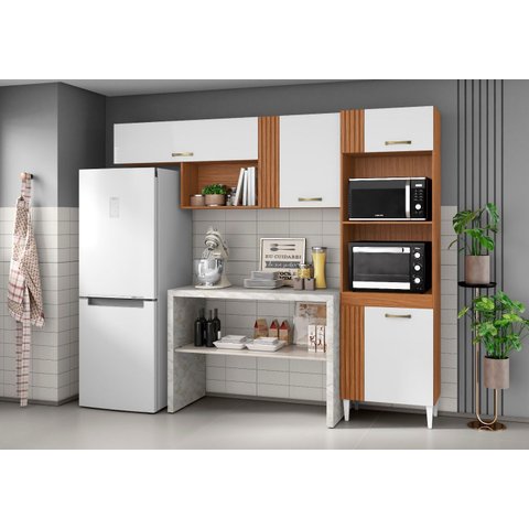 Cozinha Compacta Vitória 240cm - Cinamomo/branco Aramóveis