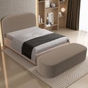 Ver imagem 1 de Cabeceira Cama Box Casal 140cm Lanna com Puff Recamier Doha W01 Bouclê Bege - Lyam Decor
